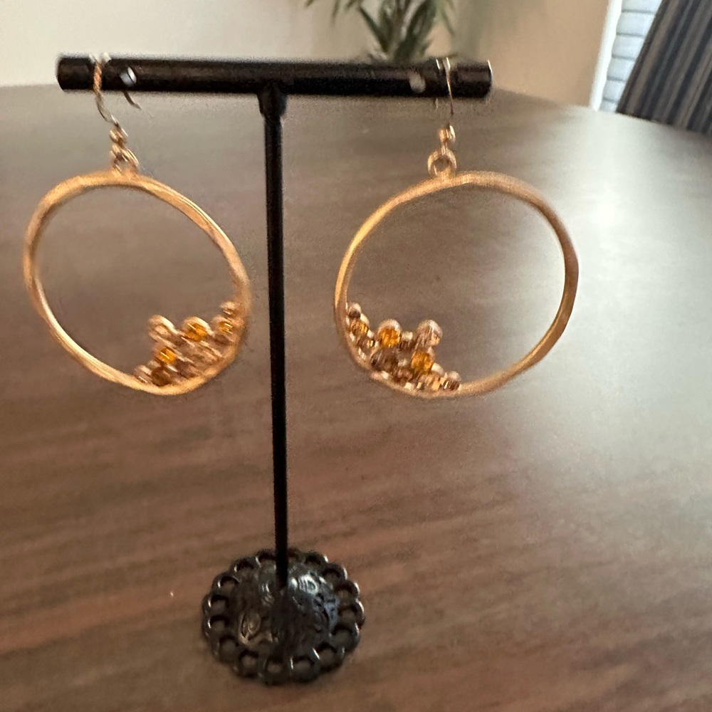 Cache Gold Rhinestone Earrings - Picture 2 of 11